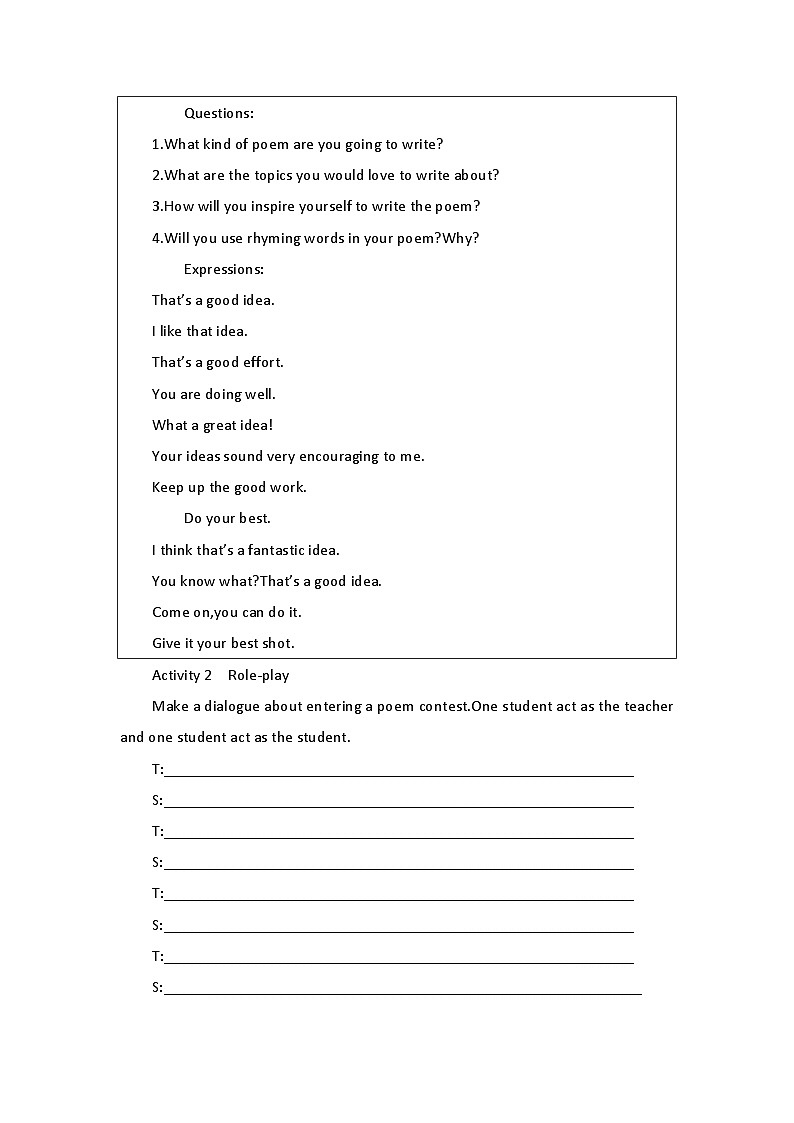 2019新人教高中英语选择性必修三Unit5Poems-Using Language公开课学案03