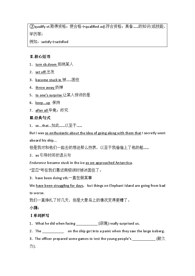2019新人教高中英语选择性必修三Unit4Adversity and Courage单元基础知识总结及小测第2页