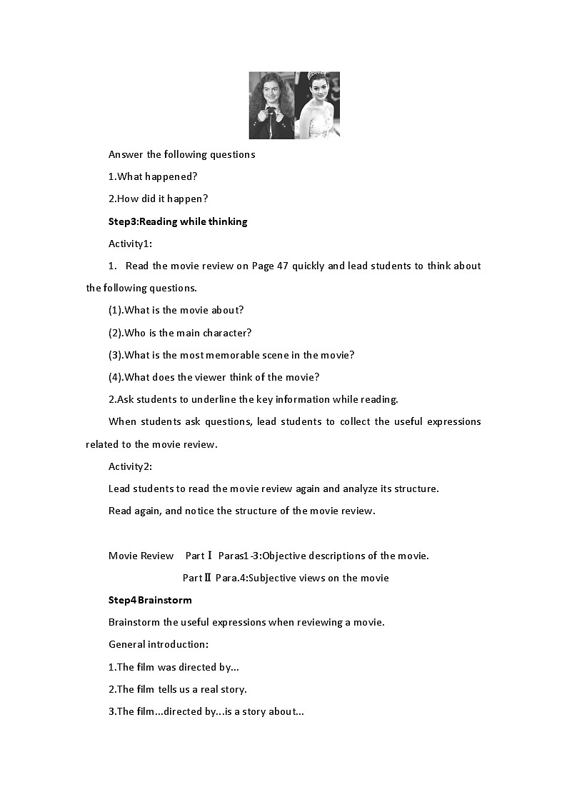 新外研社（19）高中英语必修二Unit4Stage and Screen-Presenting ideas教案02