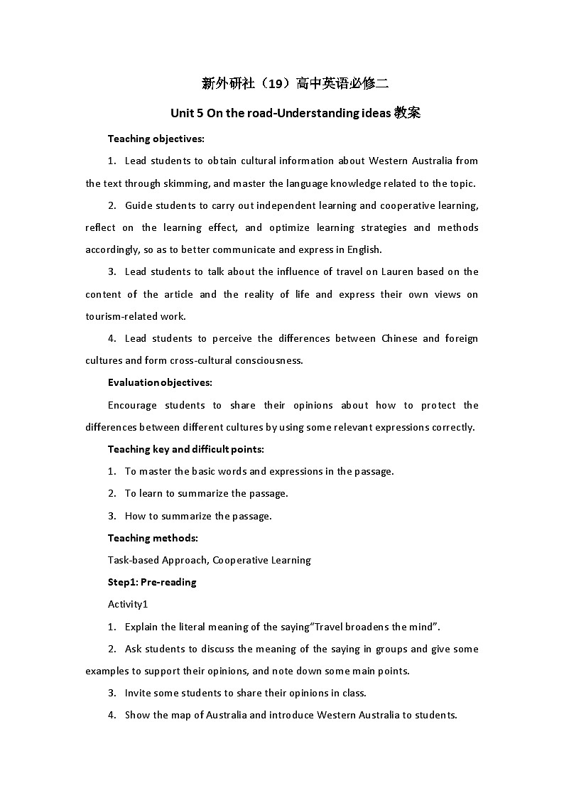 新外研社（19）高中英语必修二Unit5On the  road-Understanding ideas教案01