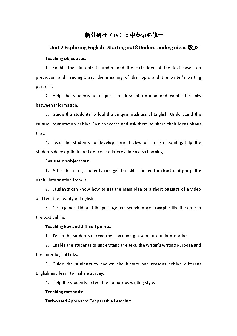 新外研社（19）高中英语必修一Unit2Exploring English--Starting out&Understanding ideas教案01