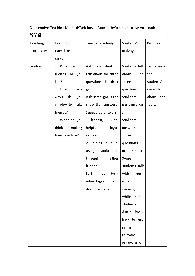 新外研社（19）高中英语必修一Unit4Friends Forever-Understanding ideas教案02