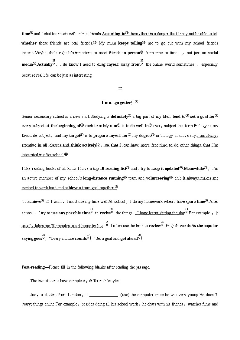 专题01.UNIT 1 LIFE CHOICES Lesson 1单词，课文预习-初升高英语无忧衔接（通用版）（北师大版必修第一册）03