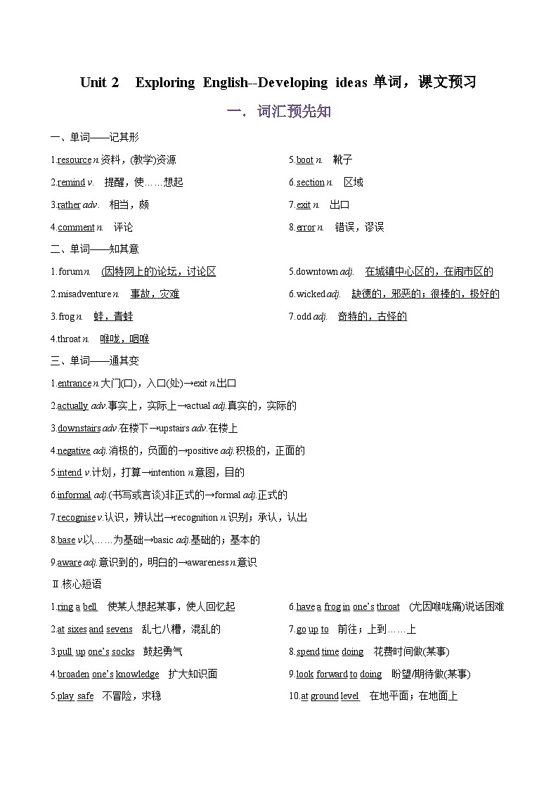 专题04.Unit 2 Exploring English--Developing ideas单词，课文预习-初升高英语无忧衔接（通用版）（外研版必修第一册）01