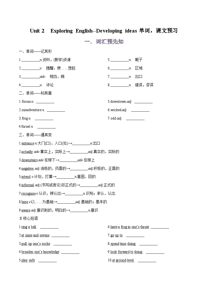 专题04.Unit 2 Exploring English--Developing ideas单词，课文预习-初升高英语无忧衔接（通用版）（外研版必修第一册）01