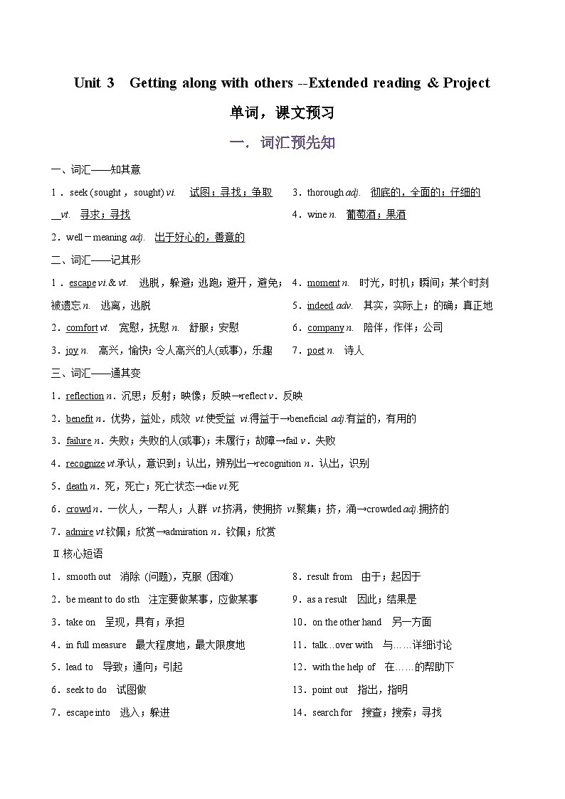 专题06.Unit 3 Getting along with others--Extended reading & Project单词，课文预习-初升高英语无忧衔接（通用版）（译林版必修第一册）01
