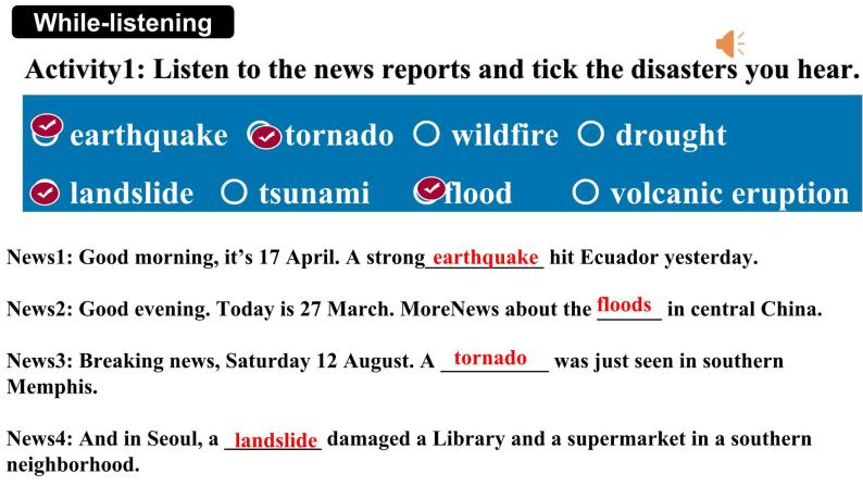 新人教版高中英语必修一Unit4 Natural Disasters——Listening and Speaking 课件07