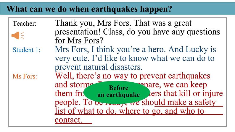 新人教版高中英语必修一Unit4 Natural Disasters——Listening and Talking 课件07