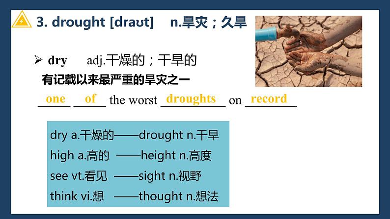 新人教版高中英语必修一Unit4 Natural Disasters——Words and expressions 课件04