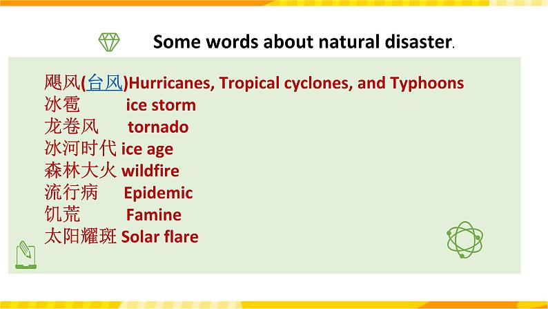 人教版英语必修一Unit4《  Natural disasters Period 1 Listening and speaking 》 课件+教案04