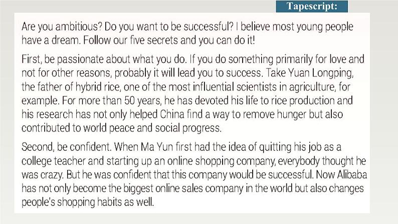 新北师大版高中英语选择性必修一Unit2Success-Lesson2TopFive Secrets of Success课件06