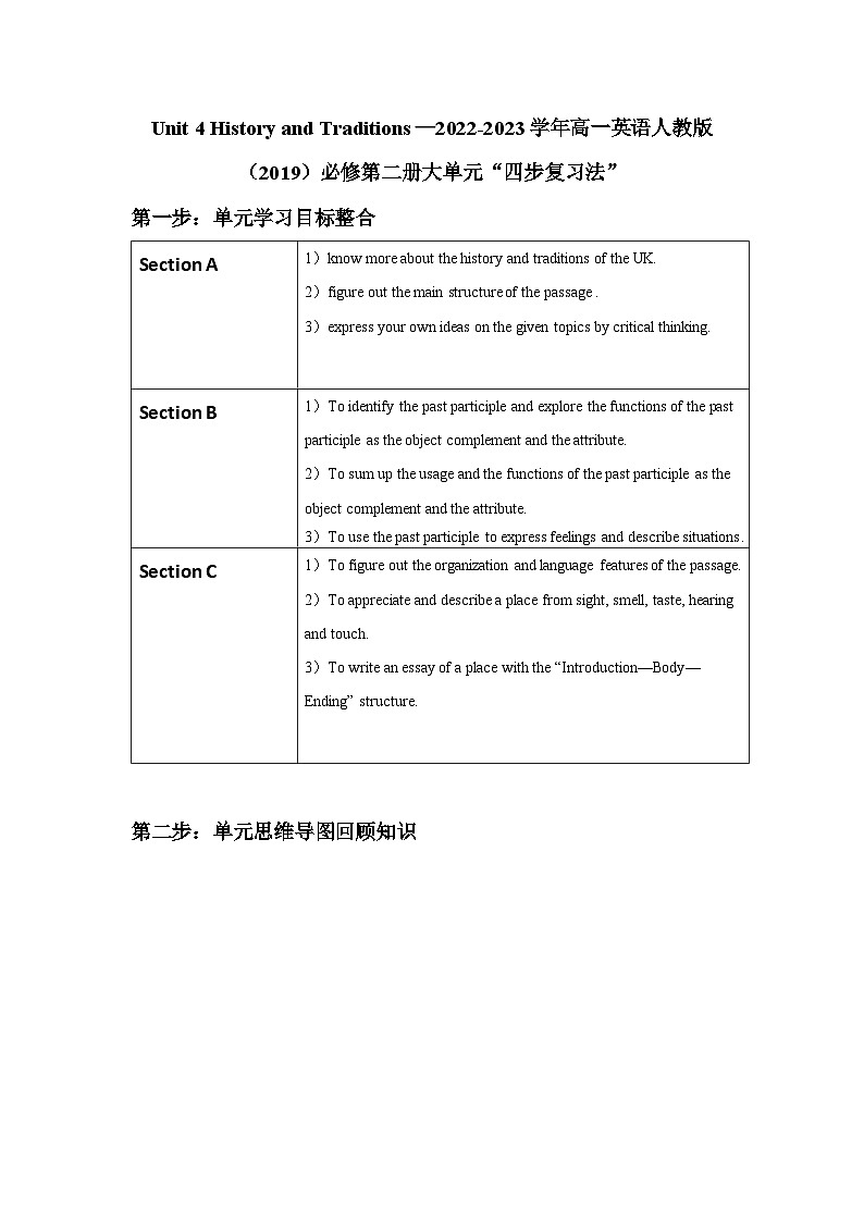 高中英语人教版（2019）必修第二册 Unit 4 History and Traditions大单元“四步复习法”学案（含答案）01