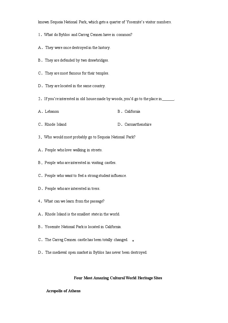 高中英语人教版（2019）必修 第二册Unit 1 Cultural Heritage 单元测试（有答案）02