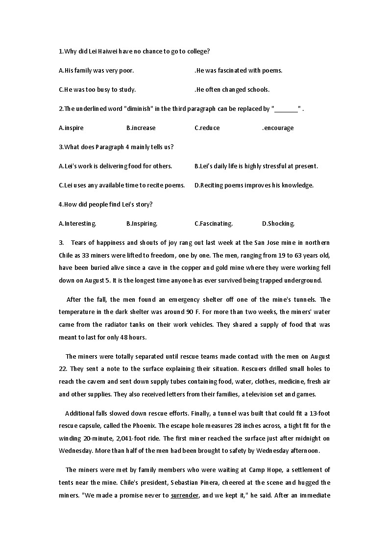 【课后练习】高中英语人教版（2019）必修第一册Unit 4 Natural Disasters课后作业（10）（含答案）03