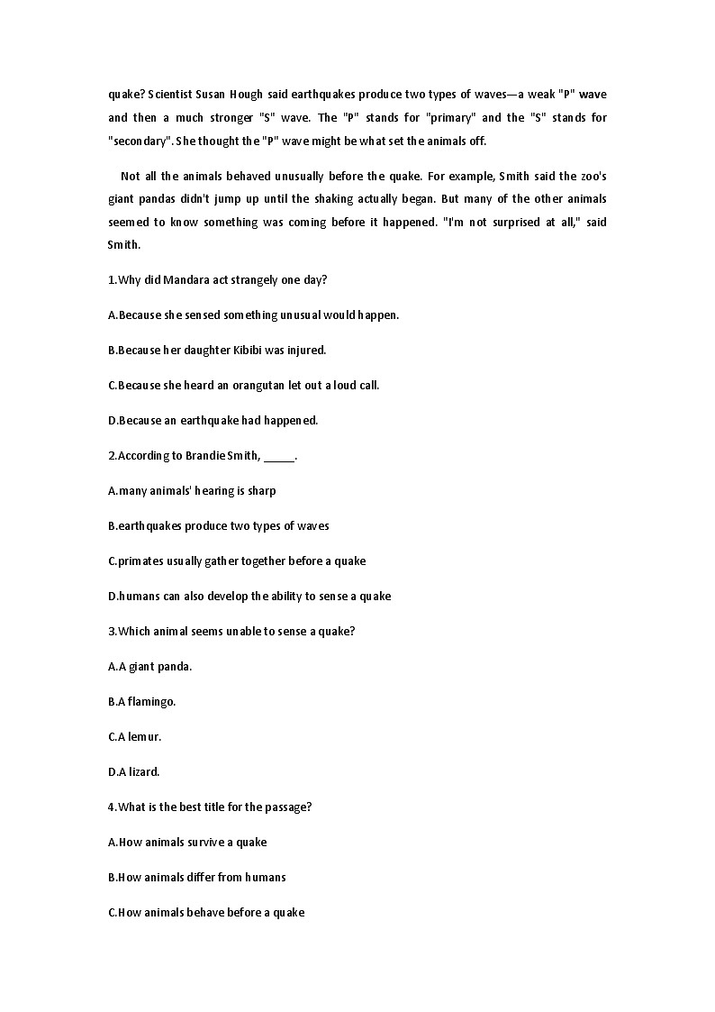 【课后练习】高中英语人教版（2019）必修第一册Unit 4 Natural Disasters课后作业（含答案）03