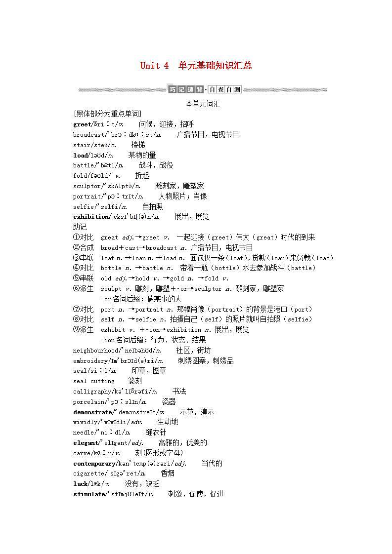 新教材2023版高中英语Unit4Amazingart单元基础知识汇总学案外研版必修第三册01