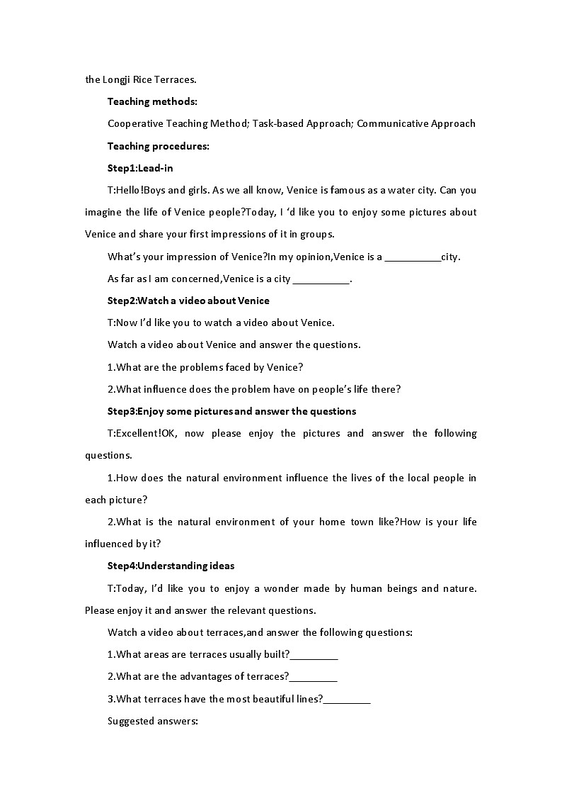 新外研社高中英语必修一Unit6At one with nature-Starting out&Understanding ideas教案02