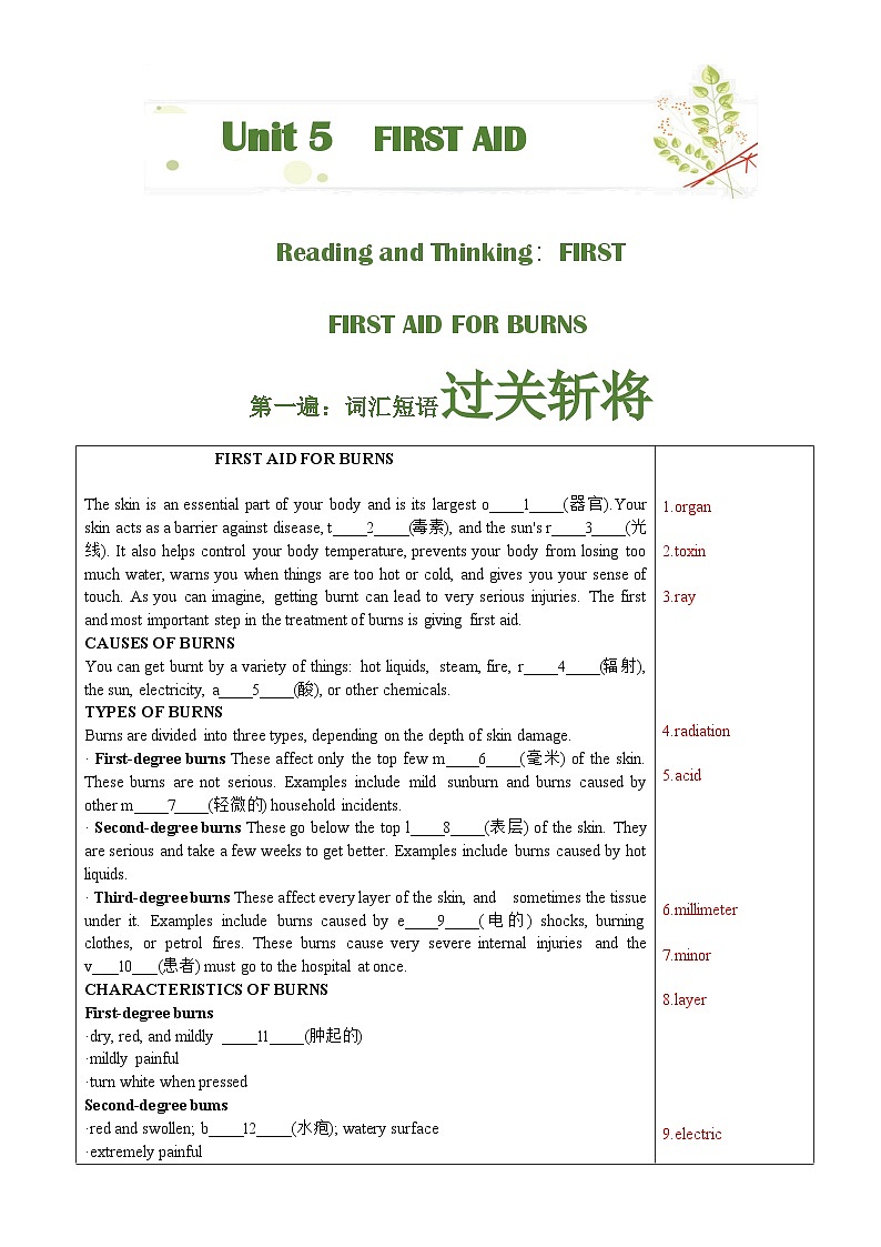 Unit 5 First Aid-挖掘文本深度学习（基于词、法、句）2023-2024学年度人教版选择性必修第二册 试卷02