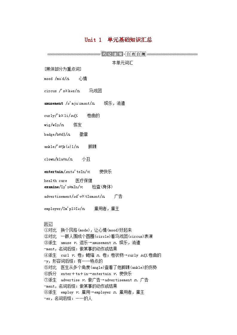 新教材2023版高中英语Unit1Laughoutloud单元基础知识汇总学案外研版选择性必修第一册01