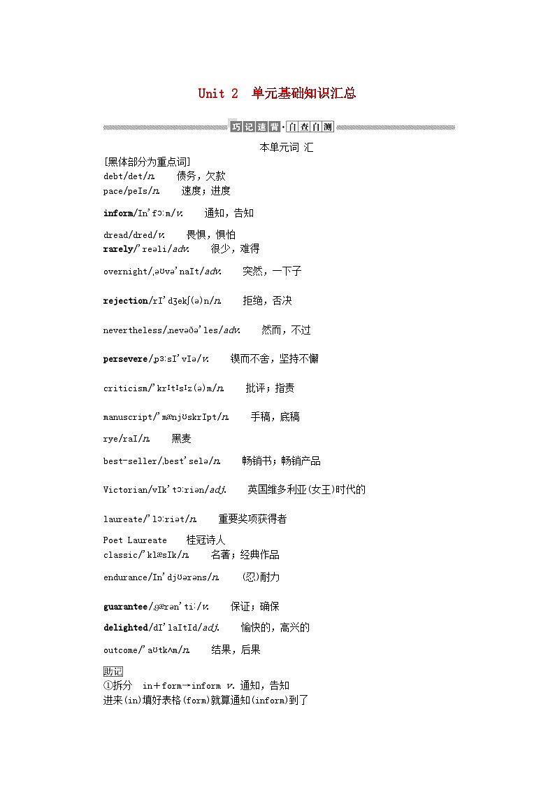 新教材2023版高中英语Unit2Onwardsandupwards单元基础知识汇总学案外研版选择性必修第一册第1页