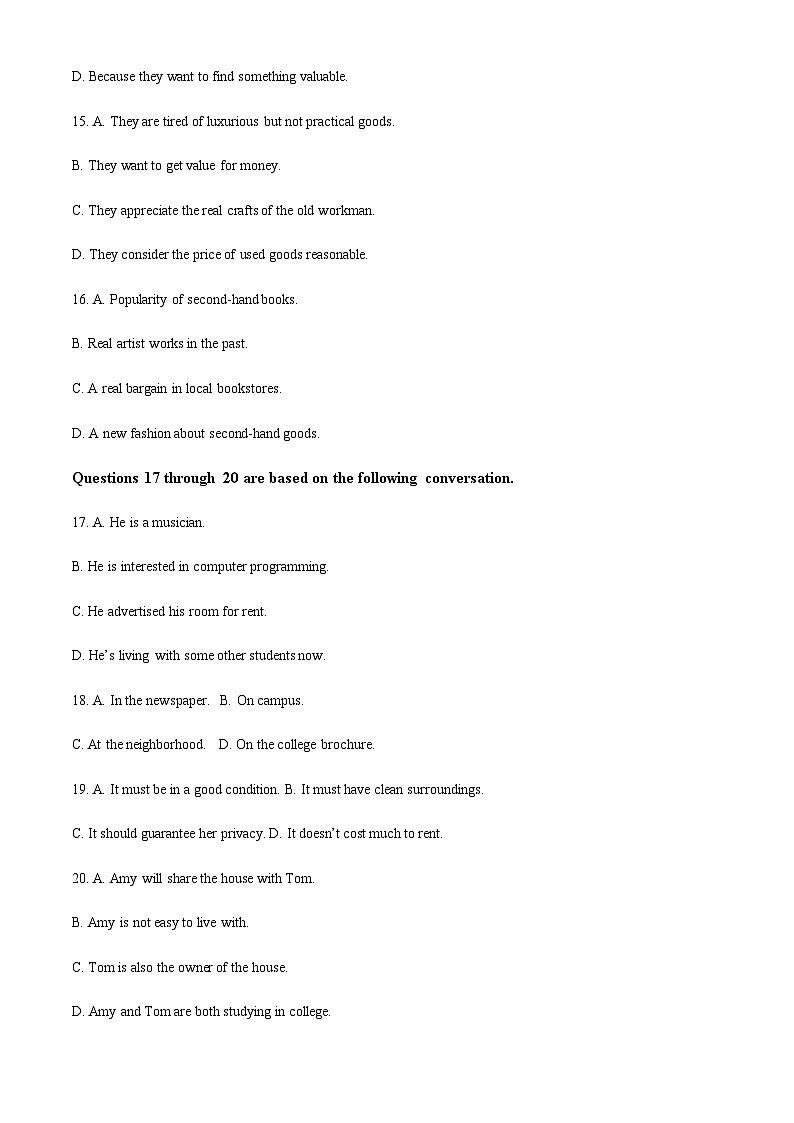 2022-2023学年度上海市复旦大学附属中学高一下学期期末考试英语试题03