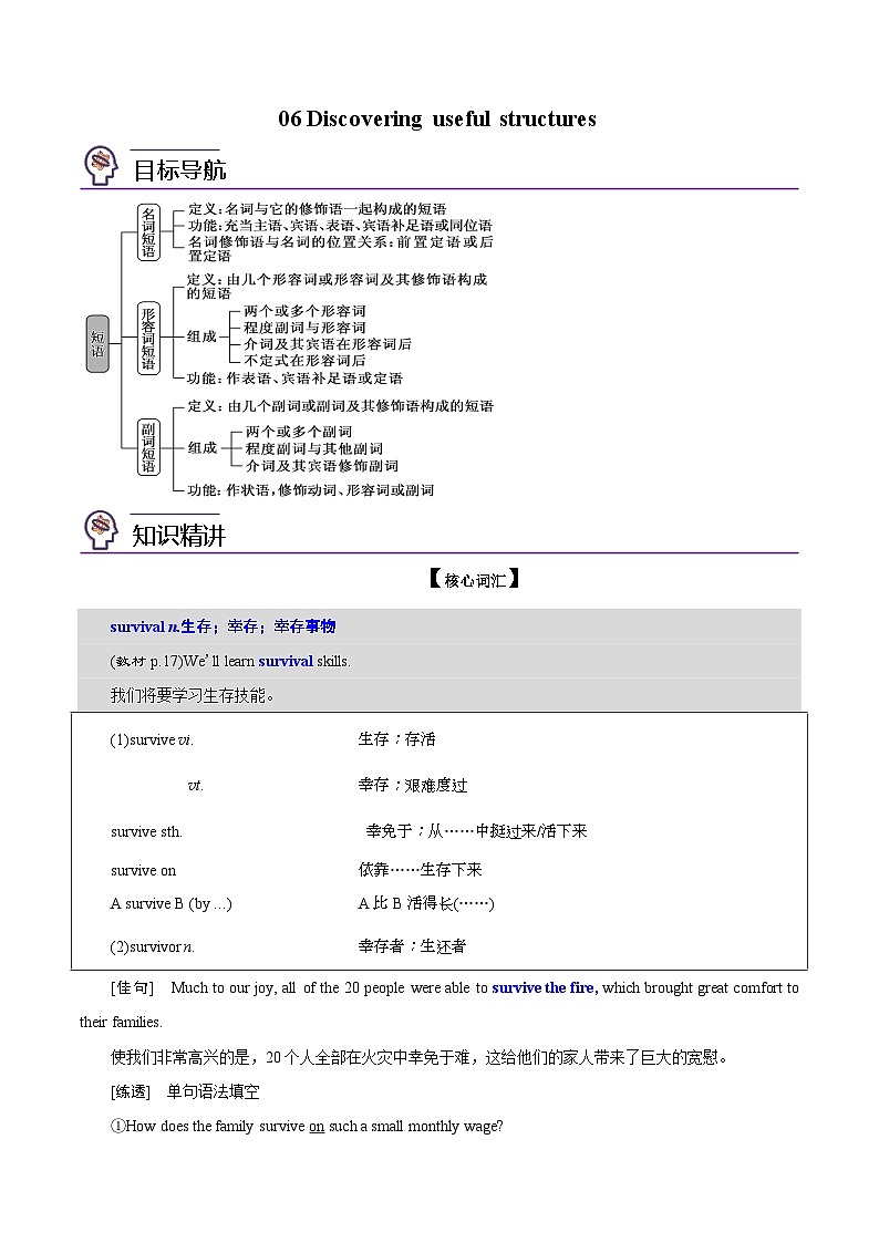 【同步讲义】（人教版2019）高中英语必修一 -第06讲 Unit 1Teenager Life-Discovering Useful Structures 讲义01