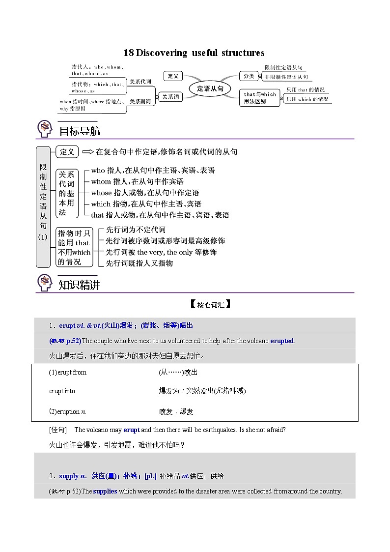 【同步讲义】（人教版2019）高中英语必修一 -第18讲 Unit 4 Natural Disasters-Discovering Useful Structures 讲义01