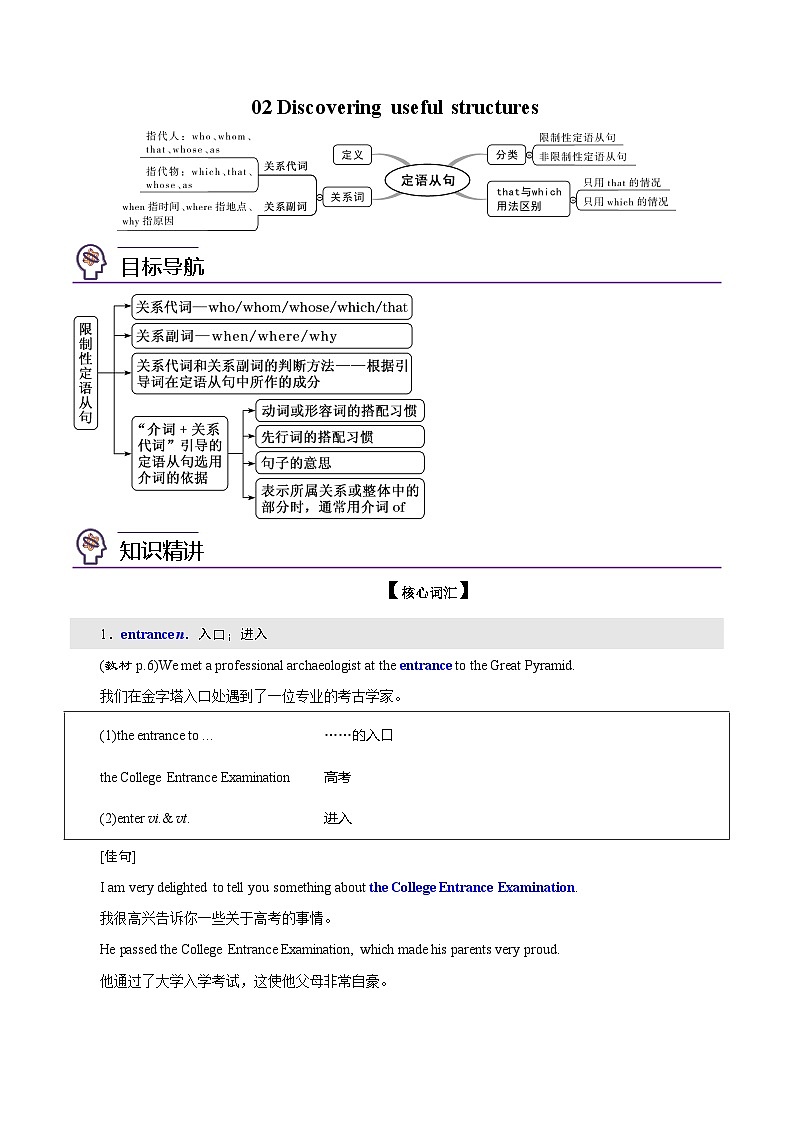 【同步讲义】（人教版2019）高中英语必修二：第02讲-Unit 1 Cultural Heritage -Discovering Useful Structures  讲义01