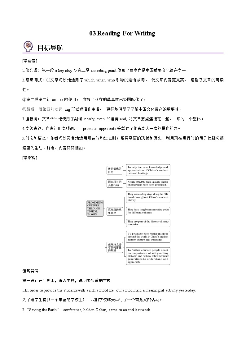 【同步讲义】（人教版2019）高中英语必修二：第03讲-Unit 1 Cultural Heritage -Reading For Writing  讲义01