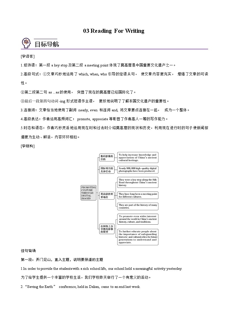 【同步讲义】（人教版2019）高中英语必修二：第03讲-Unit 1 Cultural Heritage -Reading For Writing  讲义01