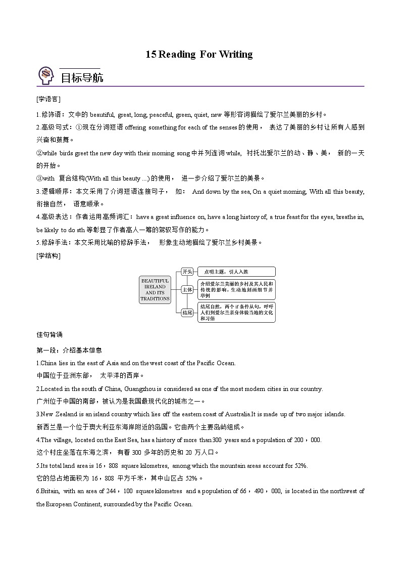 【同步讲义】（人教版2019）高中英语必修二：第15讲-Unit 4 History and traditions -Reading For Writing 讲义01