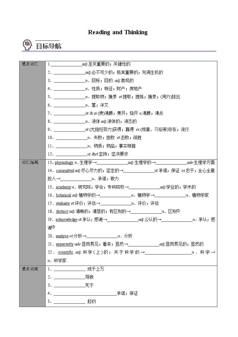 【同步讲义】（人教版2019）高中英语选修第一册：专题01.Unit 1 People of Achievement 第一讲-Reading and Thinking 讲义01