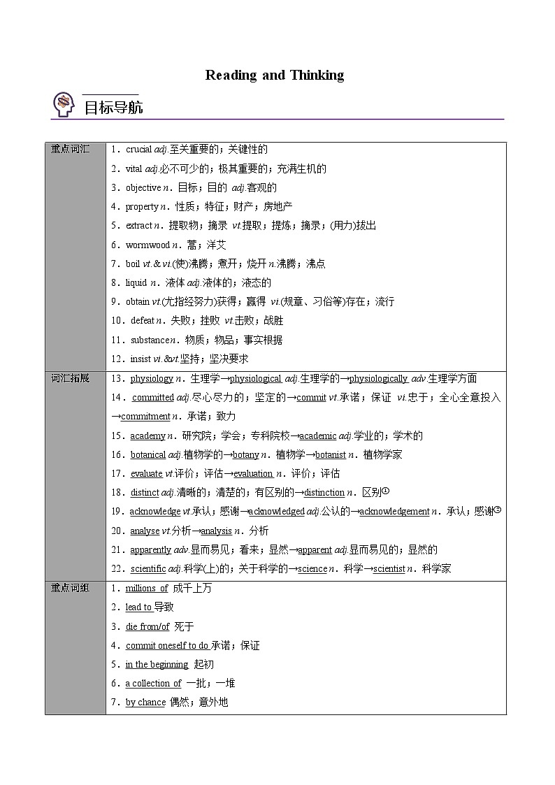 【同步讲义】（人教版2019）高中英语选修第一册：专题01.Unit 1 People of Achievement 第一讲-Reading and Thinking 讲义01