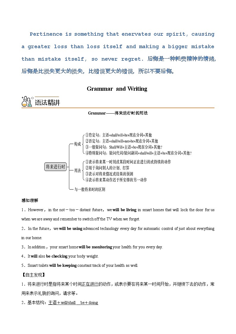 【同步讲义】（人教版2019）高中英语选修第一册：专题07.Unit 2 Looking into the Future 第三讲-Grammar and Writing- 讲义01