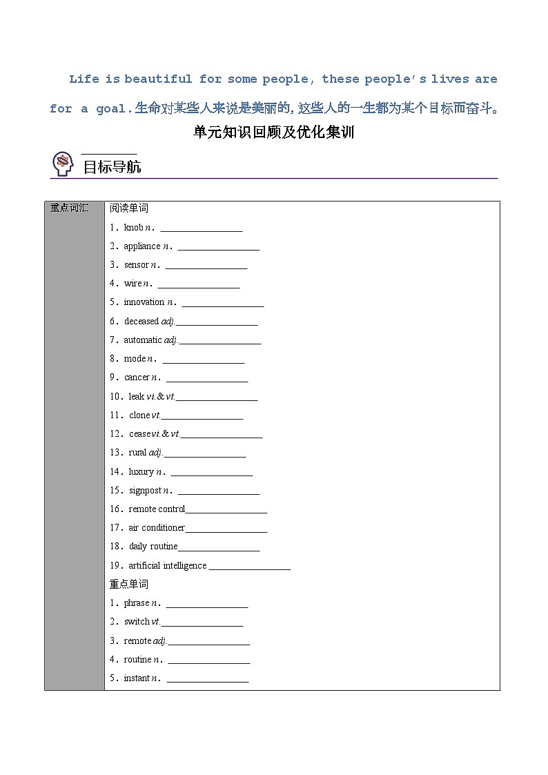 【同步讲义】（人教版2019）高中英语选修第一册：专题08.Unit 2 Looking into the Future 第四讲-单元知识回顾及优化集训- 讲义01