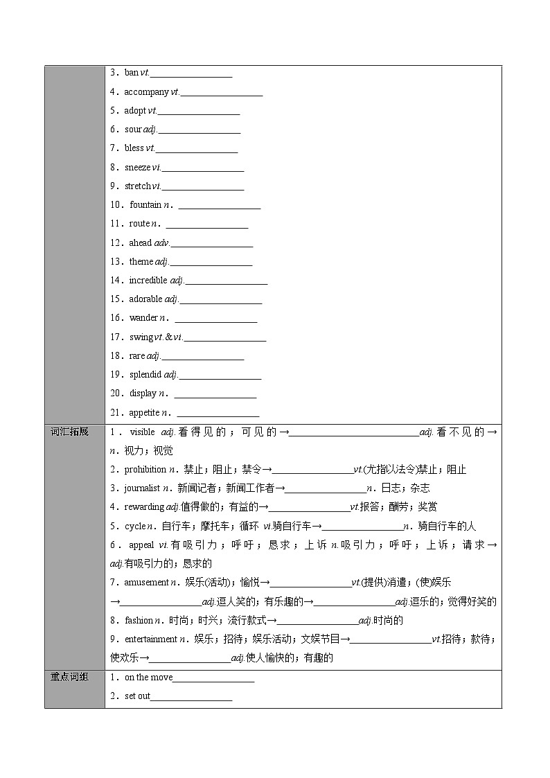 【同步讲义】（人教版2019）高中英语选修第一册：专题12.Unit 3 Fascinating Parks 第四讲-单元知识回顾及优化集训- 讲义02