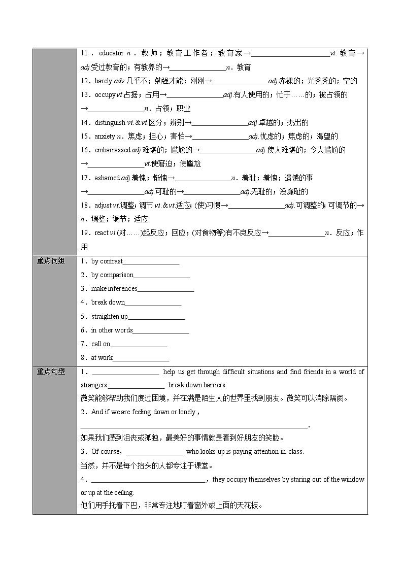 【同步讲义】（人教版2019）高中英语选修第一册：专题16.Unit 4 Body Language 第四讲-单元知识回顾及优化集训- 讲义03