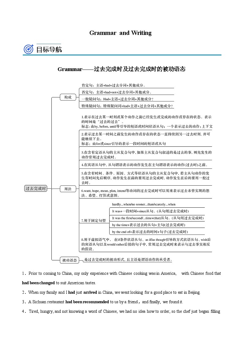【同步讲义】（人教版2019）高中英语选修 第二册：专题11.Unit 3  Food and Culture 第三讲-Grammar and Writing 讲义01