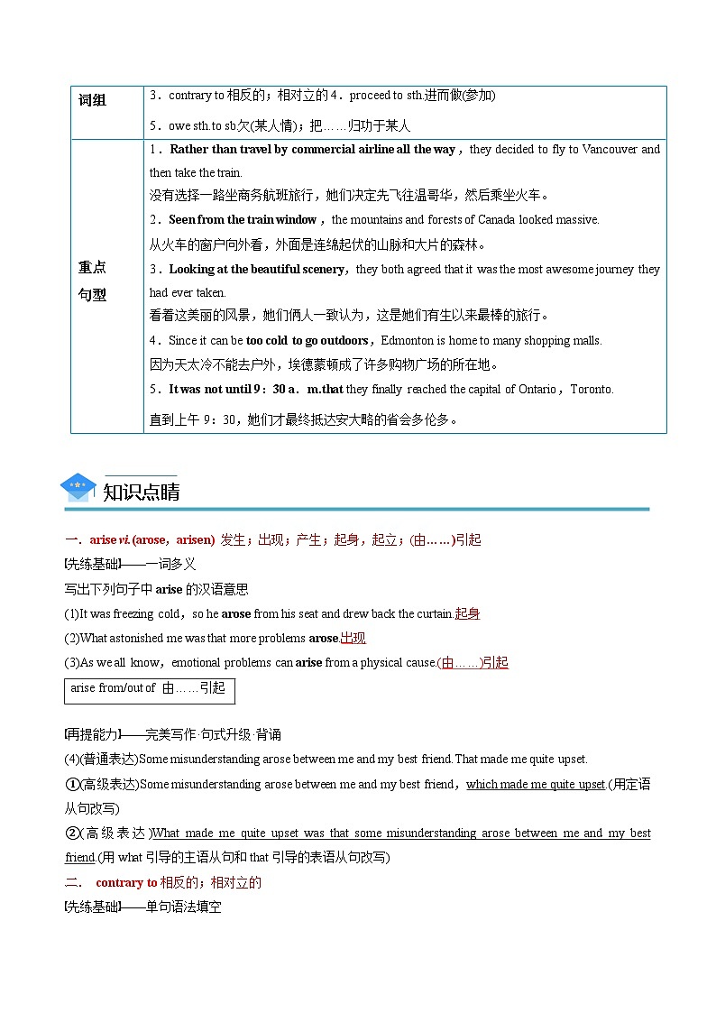 【同步讲义】（人教版2019）高中英语选修 第二册：专题16.Unit 4  Journey Across a Vast Land 第四讲-单元知识回顾及优化集训 讲义02