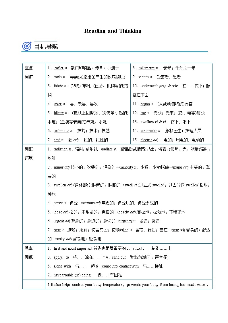 【同步讲义】（人教版2019）高中英语选修 第二册：专题17.Unit 5  First Aid 第一讲-Reading and Thinking 讲义01