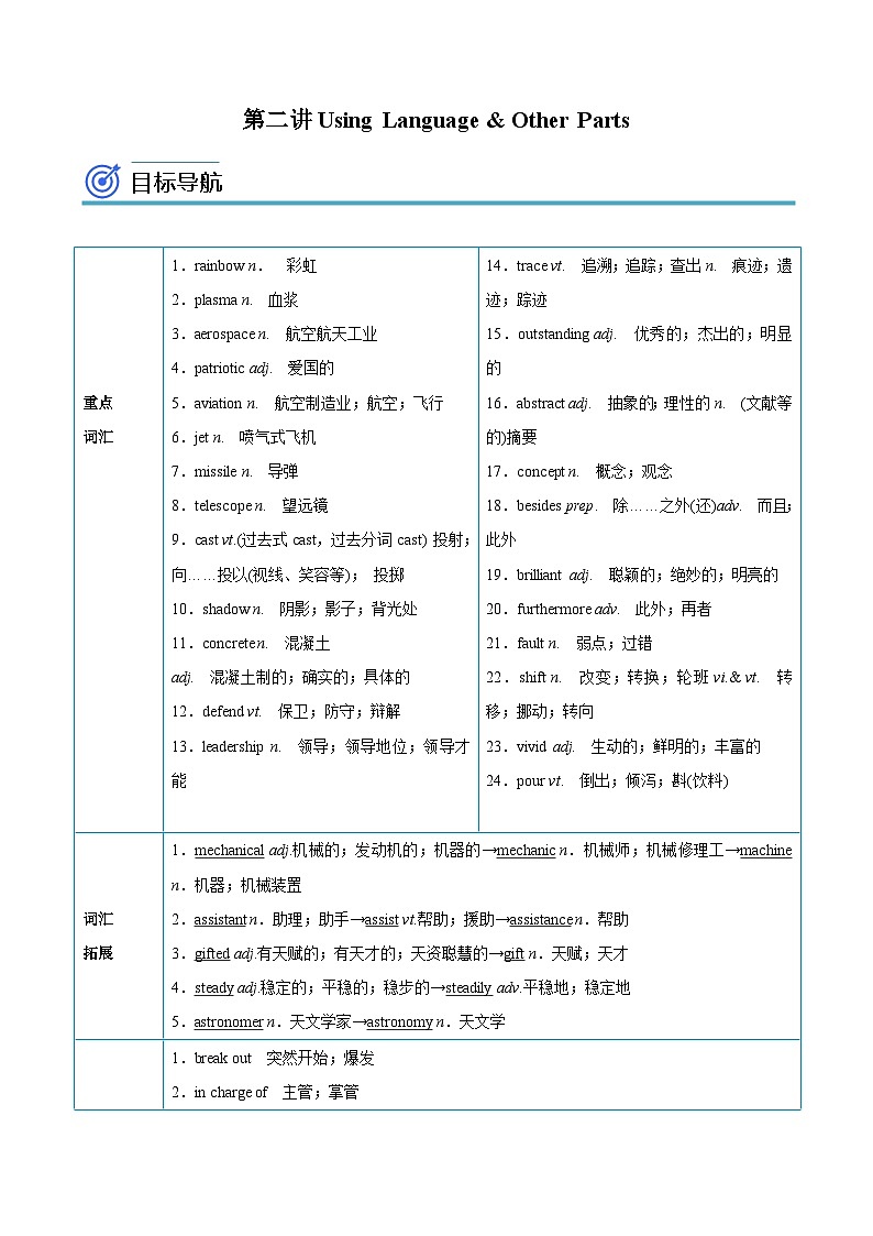 【同步讲义】（人教版2019）高中英语选修 第二册：专题2.Unit 1  Science and Scientists 第二讲-Using Language & Other Parts 讲义01