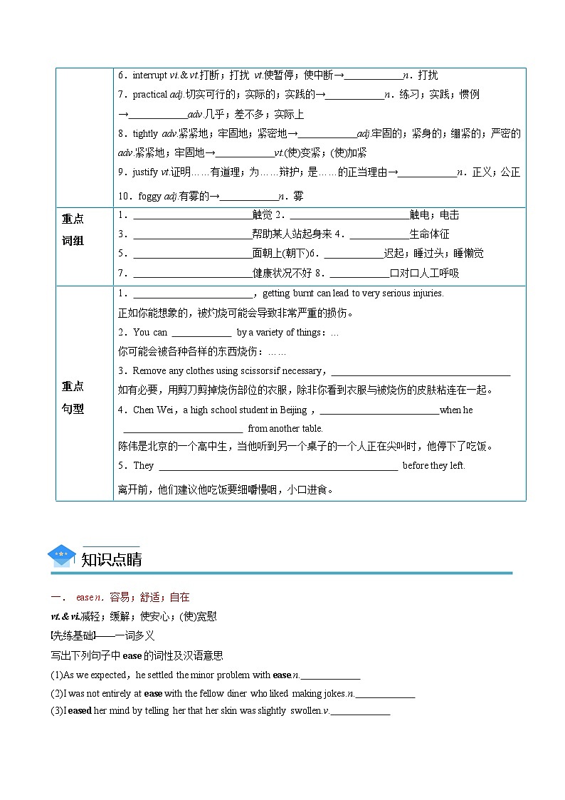 【同步讲义】（人教版2019）高中英语选修 第二册：专题20.Unit 5  First Aid 第四讲-单元知识回顾及优化集训 讲义02