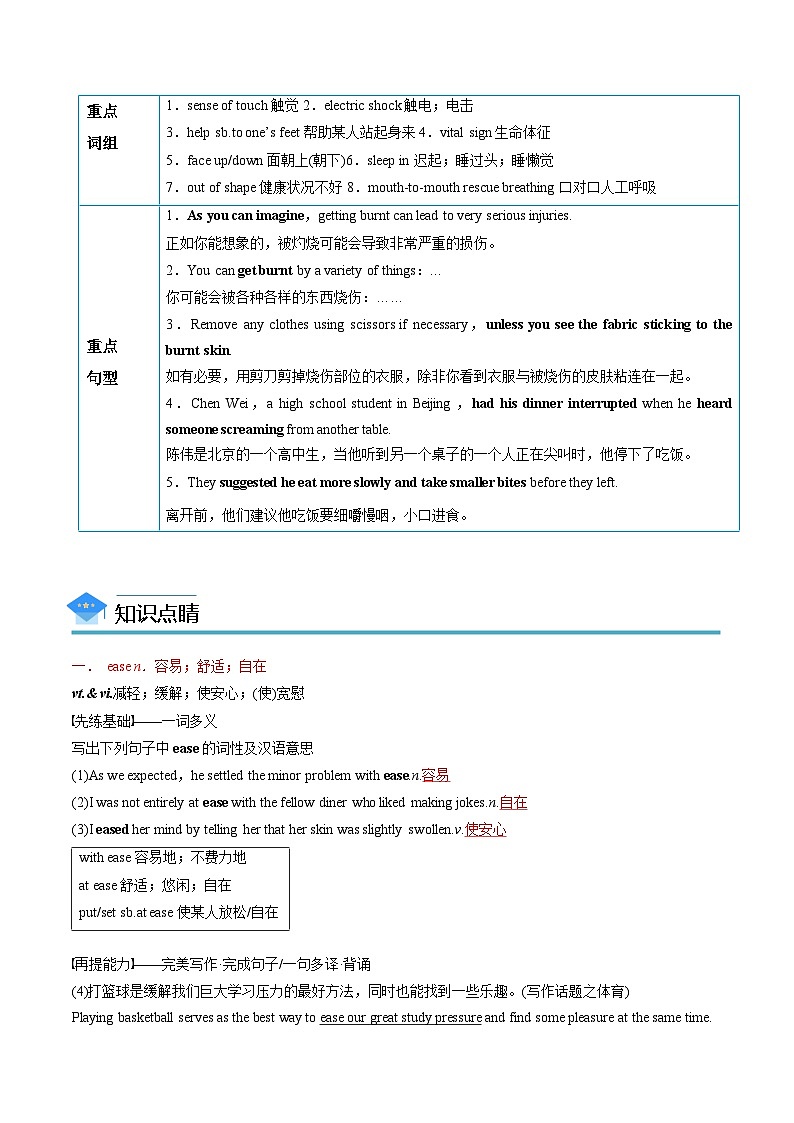 【同步讲义】（人教版2019）高中英语选修 第二册：专题20.Unit 5  First Aid 第四讲-单元知识回顾及优化集训 讲义02