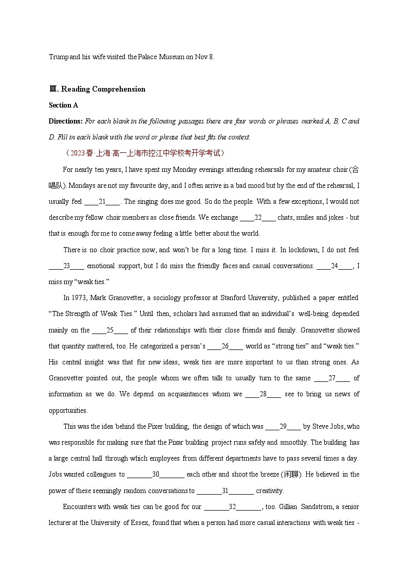 【期中精准练】专题09：2022-2023学年高一下期中考试模拟试题（二）-2022-2023学年高一下英语期中必考题型精准练（上海专用）第3页