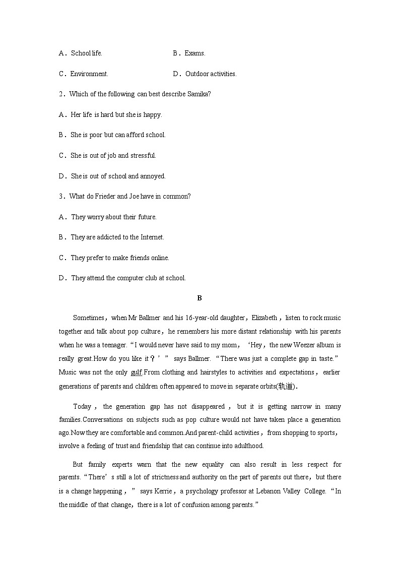 Unit 2　课时精练一　Welcome to the unit & Reading—Reading comprehension 同步练（含答案）第2页