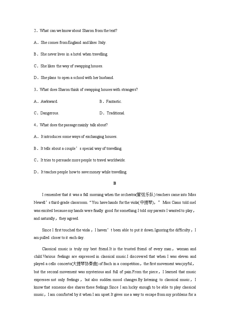 Unit 3　课时精练一　Welcome to the unit & Reading—Reading comprehension第2页