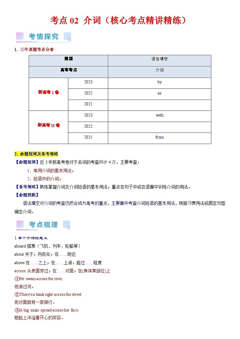 考点03 介词（核心考点精讲精练）-备战2024年高考英语一轮复习考点帮（新高考专用）（教师版）01