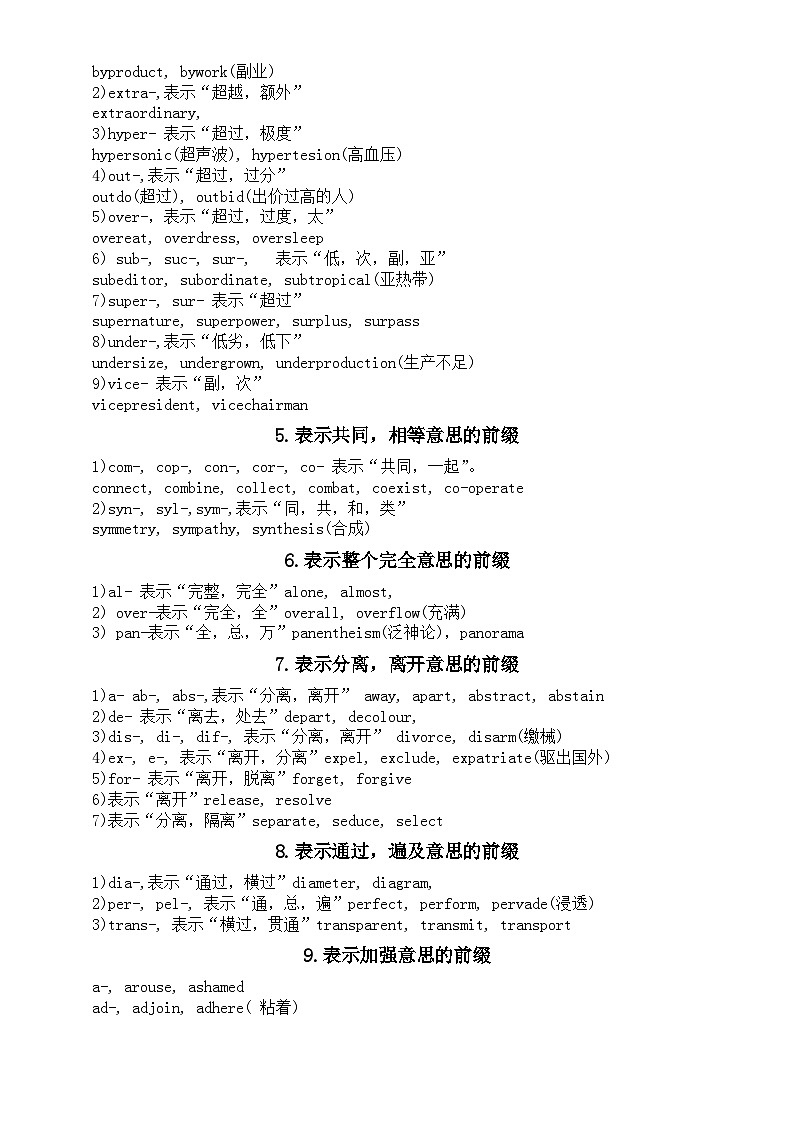 高中英语2024届高考复习构词法高频知识点（前缀+后缀+词根）第3页