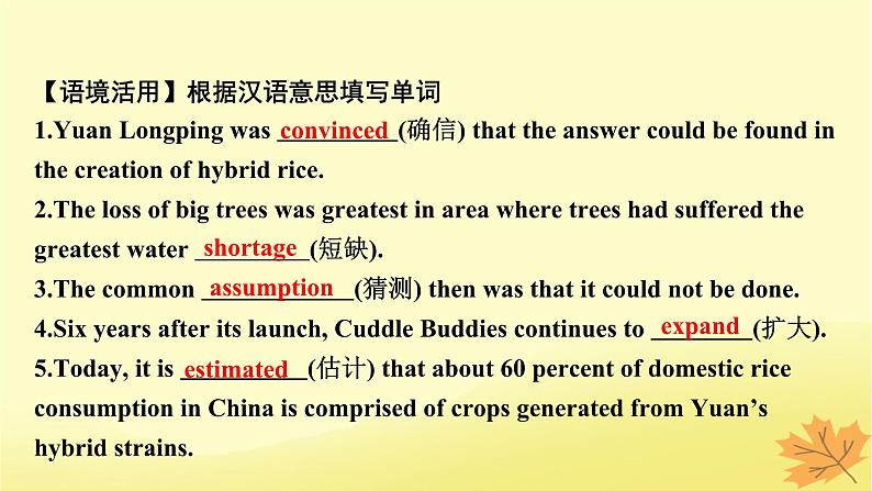 2024版高考英语一轮总复习第一部分模块知识复习选择性必修第一册Unit5WorkingtheLand课件07