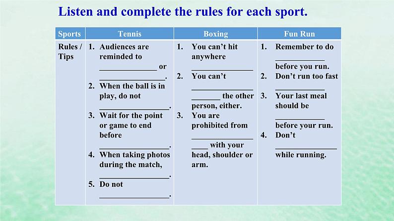 高中英语Unit2SportsandFitnessLesson2RulesoftheGame课件北师大版必修第一册05